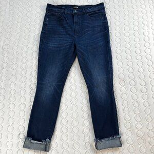 Express Jeans Women's 10 R Ankle Skinny High Rise Dark Wash Distressed Denim